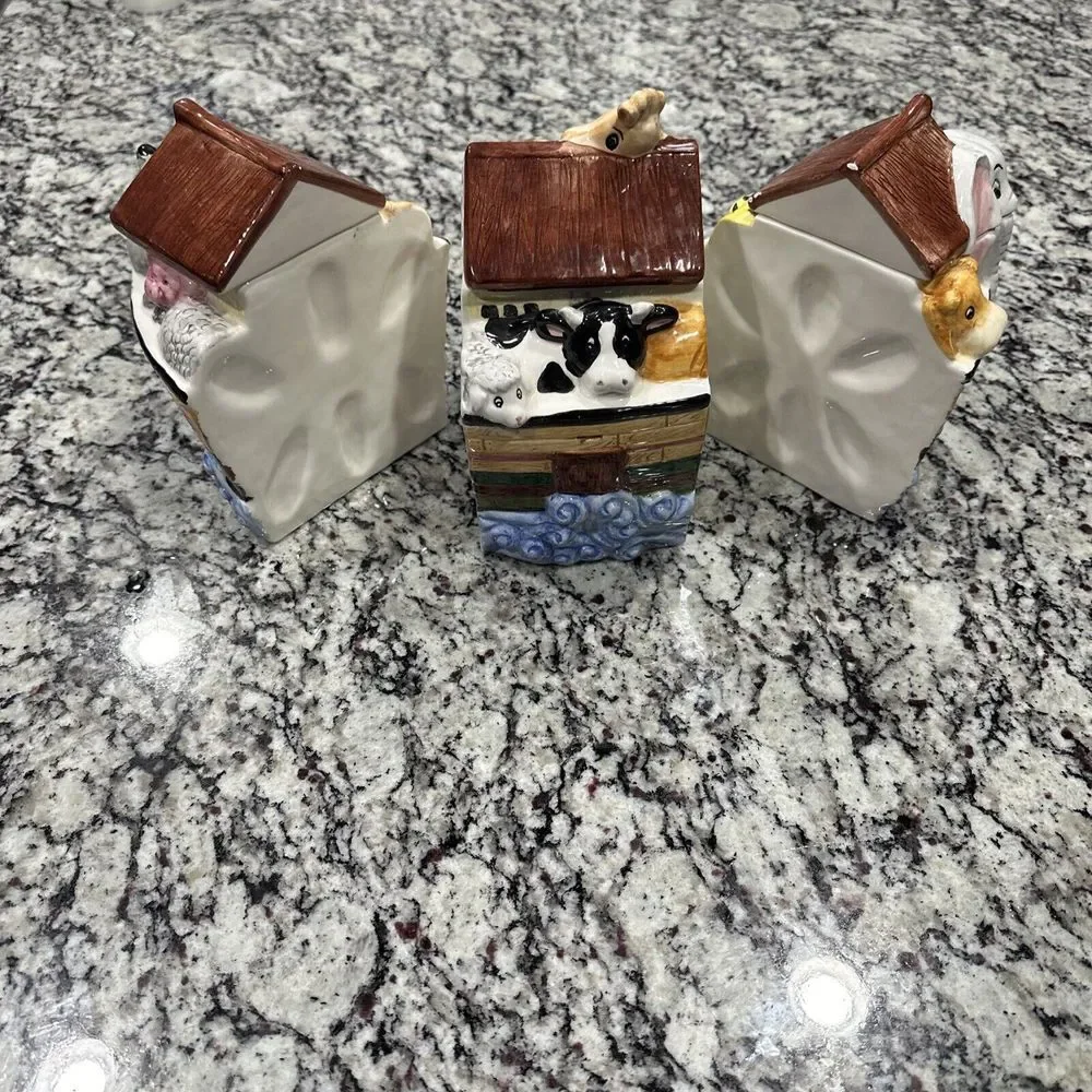 Large‎ Noahs Ark Cookie Jar 3 Jars Total. Counter Top Canisters Sugar/Flour/ect